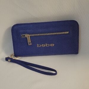 bebe Cobalt Blue Wristlet with Gold Accents